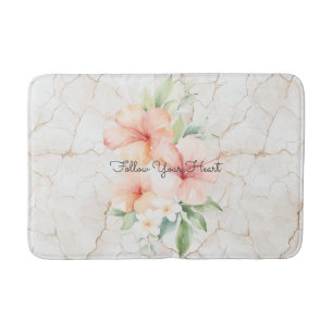 Summer Breeze Blush Peach Hibiscus Bath Mat