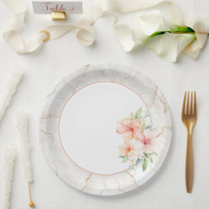 Summer Breeze Blush Peach Hibiscus Bridal Shower   Paper Plates