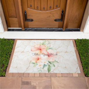 Summer Breeze Blush Peach Hibiscus   Doormat