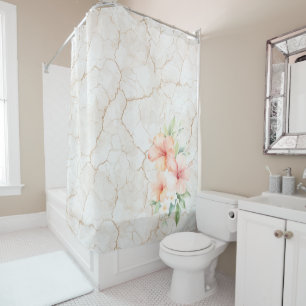Summer Breeze Blush Peach Hibiscus Shower Curtain