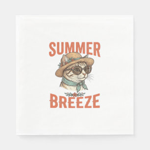 Summer Breeze Cat Vintage Engraving Shirt Design_1 Napkins