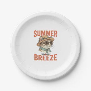Summer Breeze Cat Vintage Engraving Shirt Design_1 Paper Plates