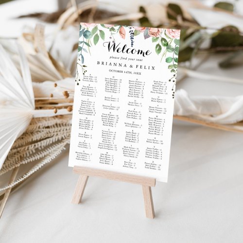 Summer Breeze Floral Alphabetical Seating Chart