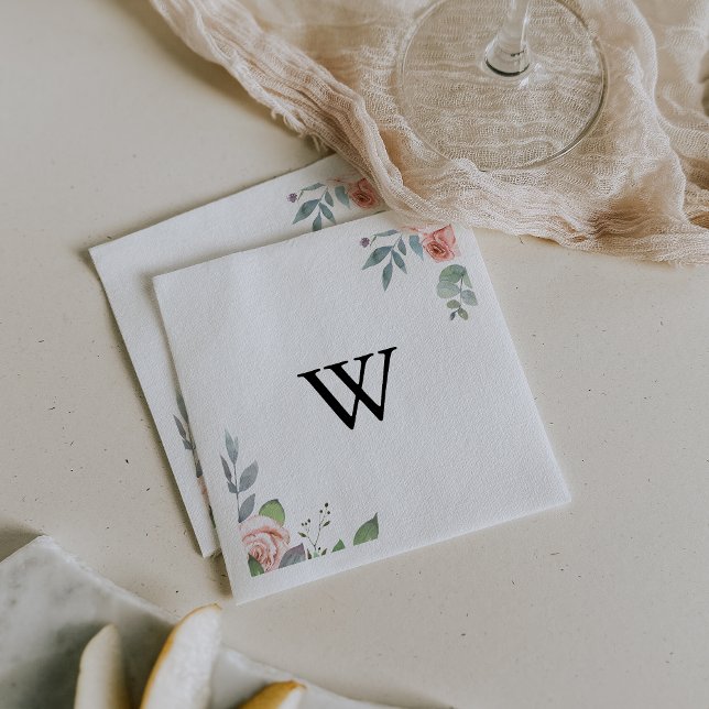 Summer Breeze Floral Calligraphy Monogram Wedding  Napkins (Creator Uploaded)