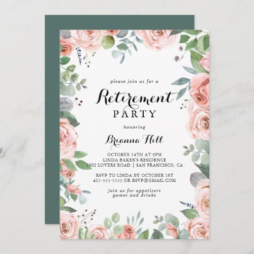 Summer Breeze Floral Calligraphy Retirement Party Invitation