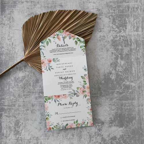 Summer Breeze Floral Calligraphy Wedding   All In One Invitation