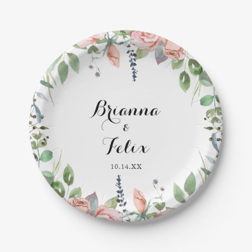 Summer Breeze Floral Calligraphy Wedding Cake  Paper Plates