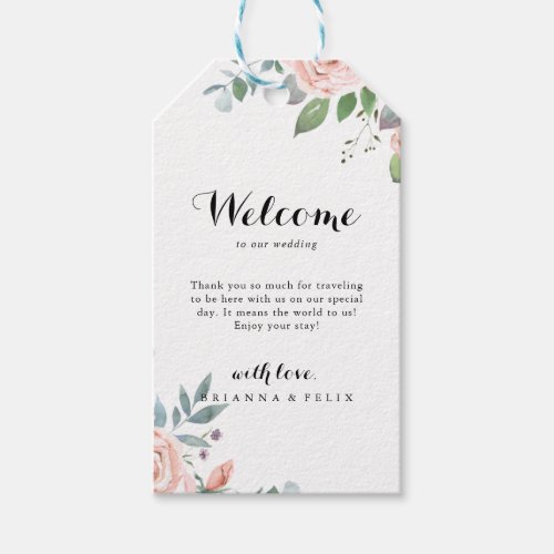 Summer Breeze Floral Calligraphy Wedding Welcome Gift Tags
