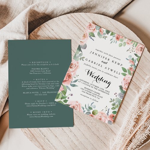 Summer Breeze Floral Front  Back Wedding  Invitation