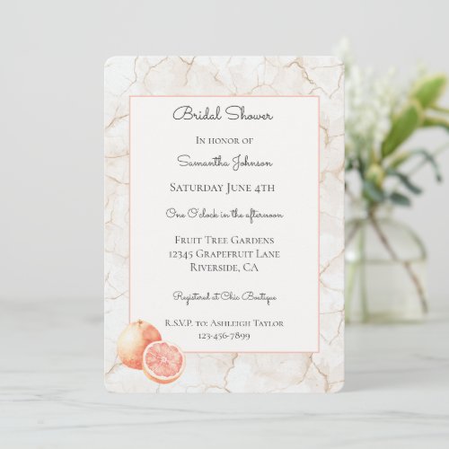 Summer Breeze Grapefruit Bridal Shower   Invitation