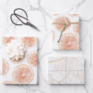 Summer Breeze Grapefruit Peach Birthday Wrapping Paper Sheets