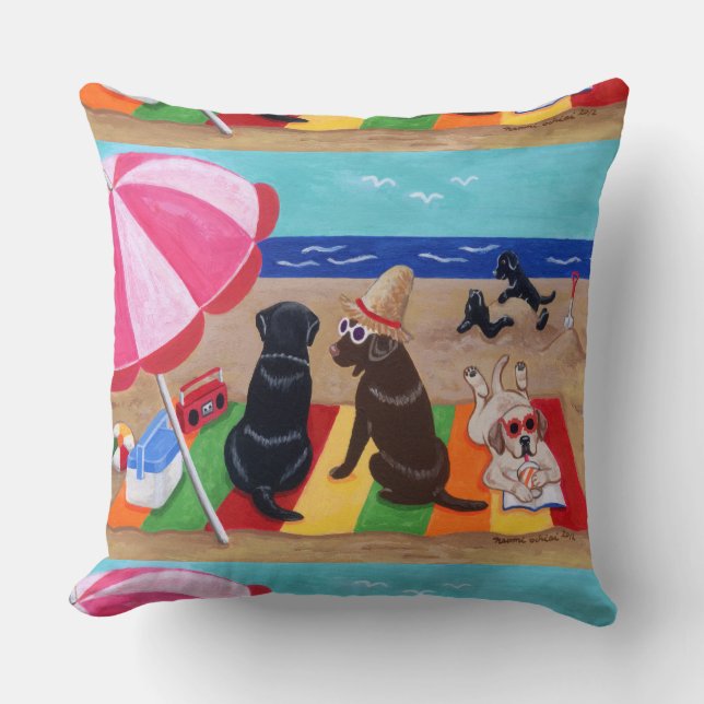 Summer Breeze Labradors Painting Throw Pillow (Front)
