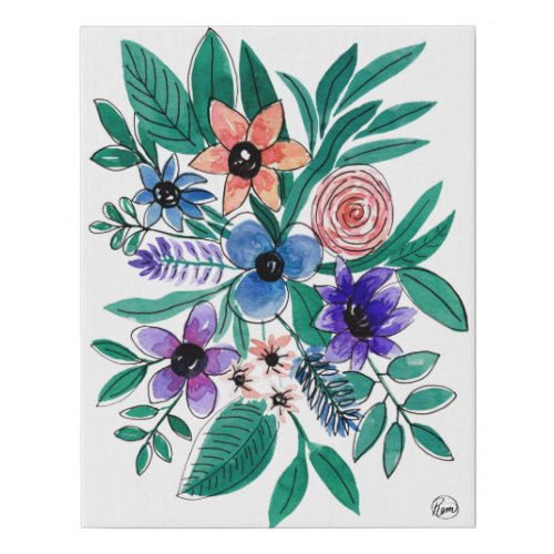 Summer Breeze Modern Watercolor Floral Art Faux Canvas Print