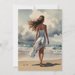 Summer Breeze Promenade Watercolor Beach Stroll  Holiday Card