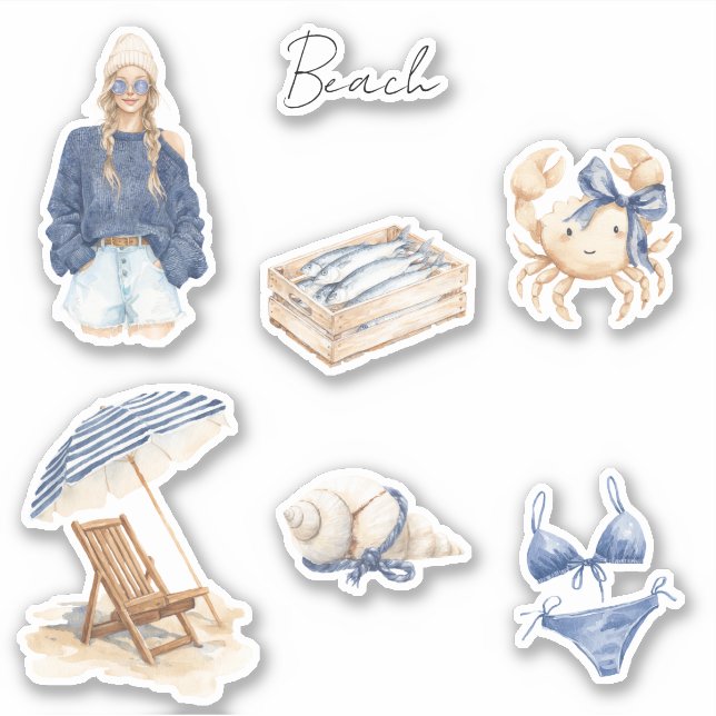 Summer Breeze Shell Fish Crab Blond Girl Sticker (Front)
