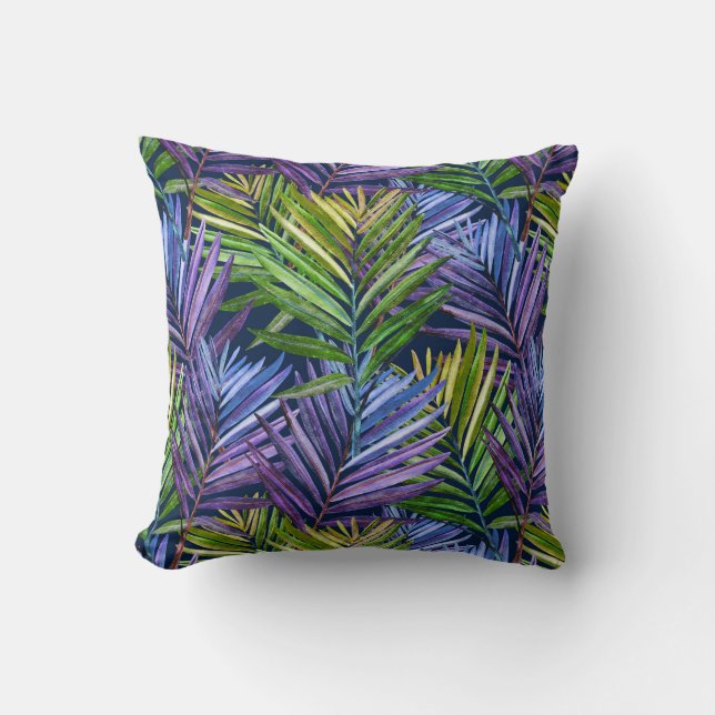 Summer Breeze Tropical Beach Palms Throw Pillow (Front)