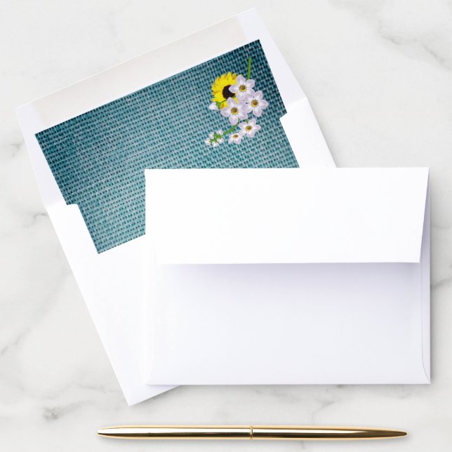 Summer Bride Teal Blue Burlap Sunflower Party Envelope Liner (Desk)
