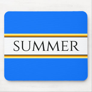 SUMMER Bright Nautical Blue Yellow White Stripes   Mouse Pad