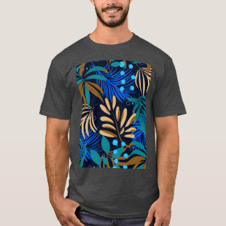 Summer Bright Seamlesstropical Leaves Plants Dark T-Shirt