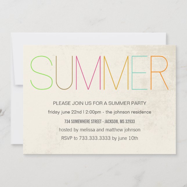 Summer Bright Summer Party Invitations (Front)