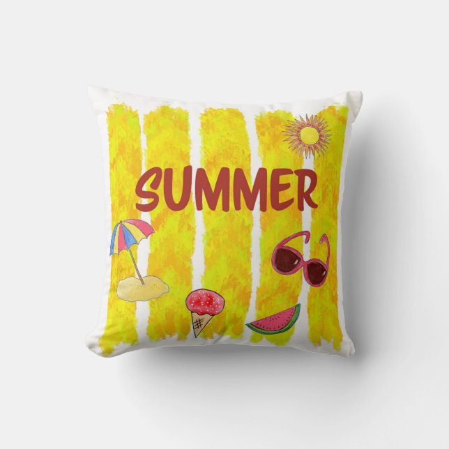 Summer, Brushstroke Design Throw Pillow (Front)