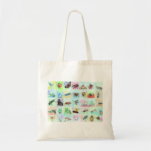 Summer Buggin Collection of Bugs in Watercolor Tote Bag