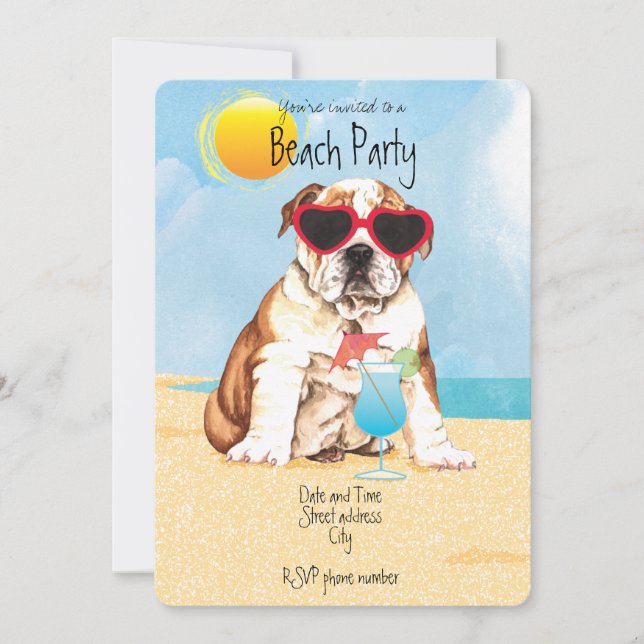 Summer Bulldog Beach Party Invitation (Front)