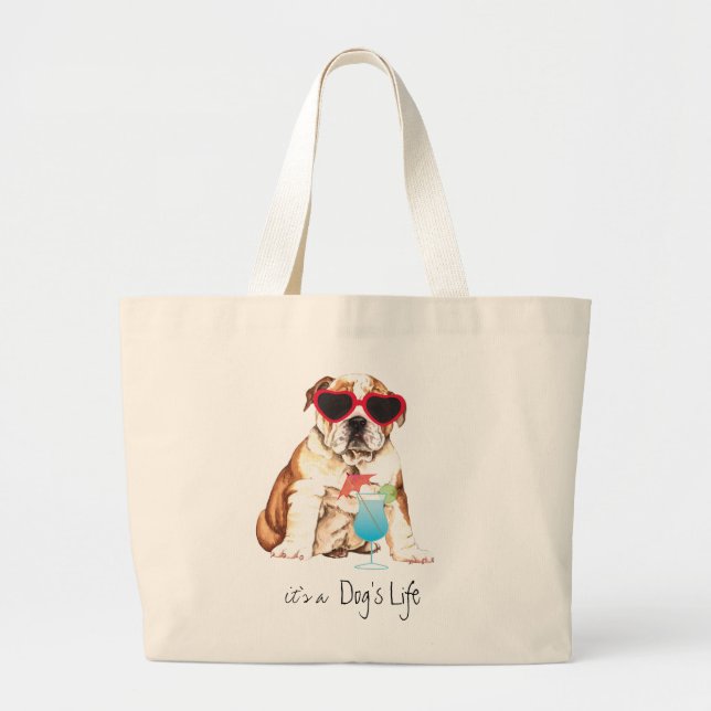 Summer Bulldog Large Tote Bag (Front)
