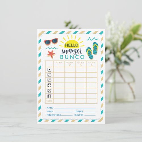 Summer Bunco Score Card june july 