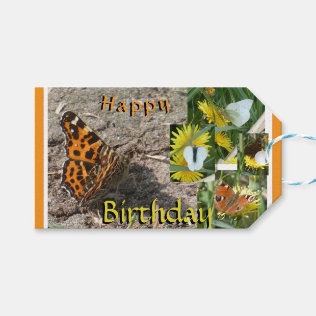 Summer Butterflies Collage Birthday Gift Tag (Front (Horizontal))