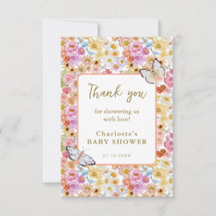 Summer Butterfly Floral Bloom Baby Shower Flat Thank You Card