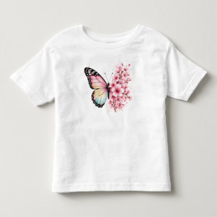 Summer Butterfly Flowers Watercolor Floral Design Toddler T-shirt