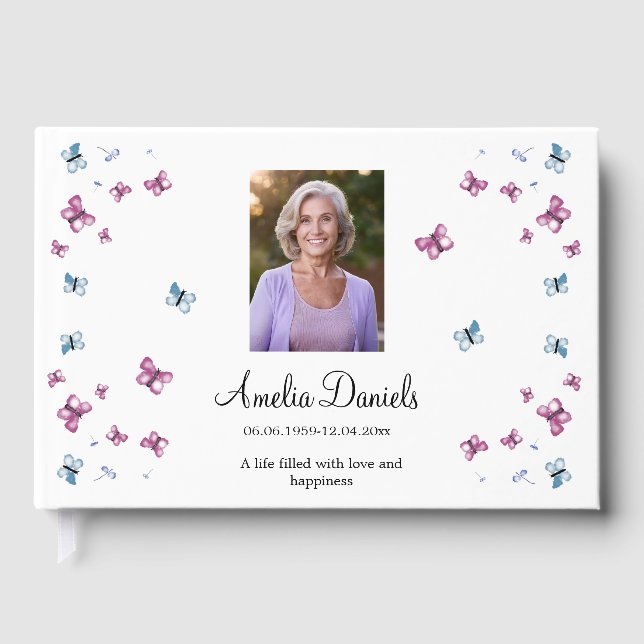 Summer Butterfly in  Memory Photo Foil Guest Book (Front)