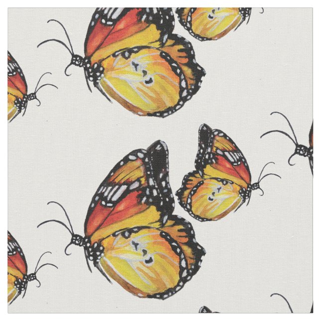Summer Butterfly Watercolor Art Fabric (Close Up)