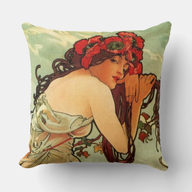 Summer by Alphonse Mucha Throw Pillow (Front)