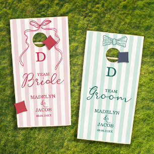 Summer Cabana Striped Team Bride & Groom Wedding Cornhole Set