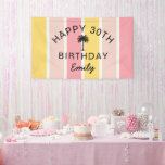 Summer Cabana Stripes Coastal 30th Birthday Banner<br><div class="desc">A bright colorful cabana stripes pattern in summer colors of yellow and pink make this 30th birthday party banner pop with coastal style. It's a great choice for parties at the beach, by the pool, or with a summer theme. A single palm tree sketch in the center of the design...</div>