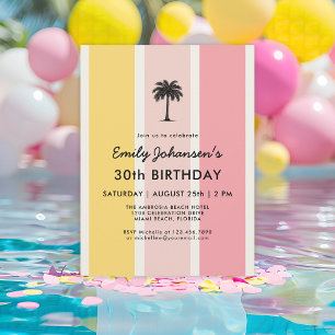 Summer Cabana Stripes Coastal 30th Birthday Invitation