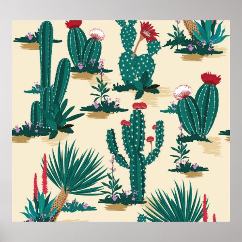 Summer Cactus Blooming Desert Print