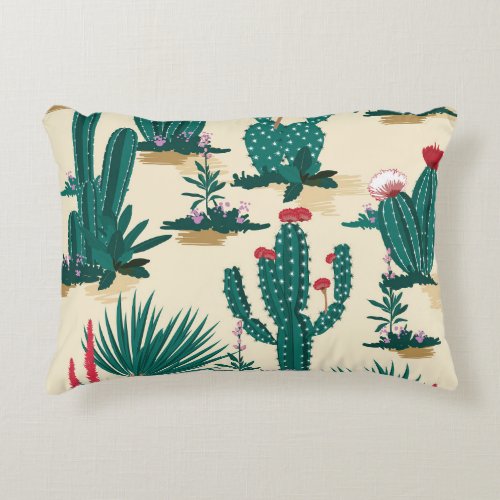 Summer Cactus Blooming Desert Print Accent Pillow