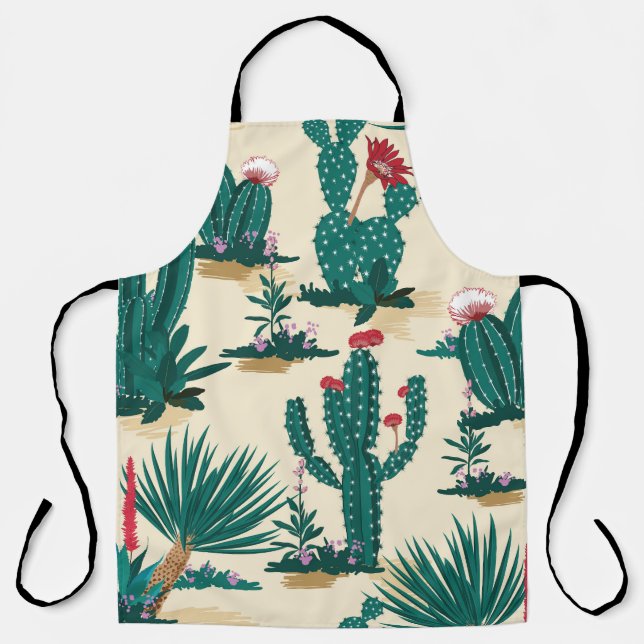 Summer Cactus Blooming Desert Print Apron (Front)