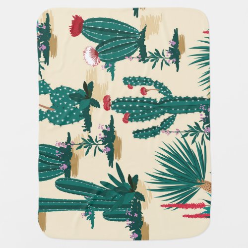 Summer Cactus Blooming Desert Print Baby Blanket