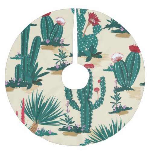 Summer Cactus Blooming Desert Print Brushed Polyester Tree Skirt