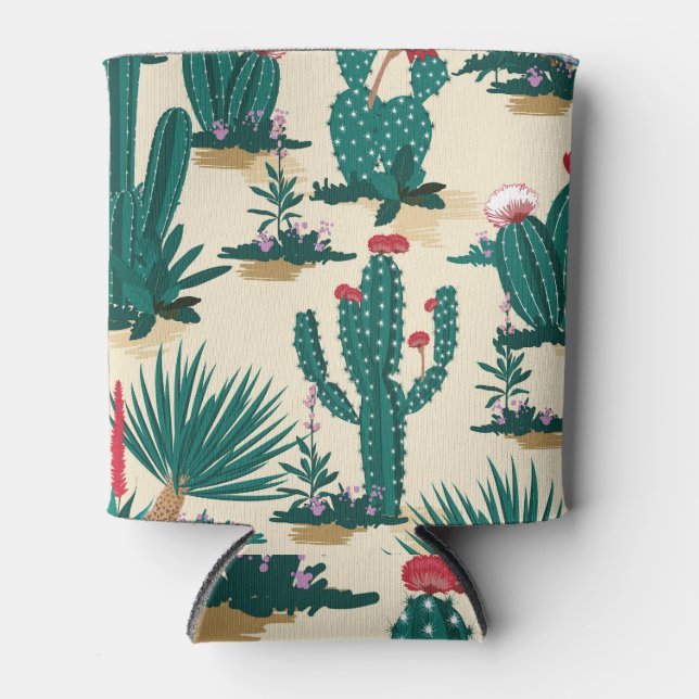 Summer Cactus Blooming Desert Print Can Cooler (Front)