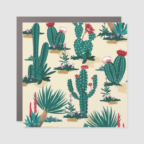 Summer Cactus Blooming Desert Print Car Magnet