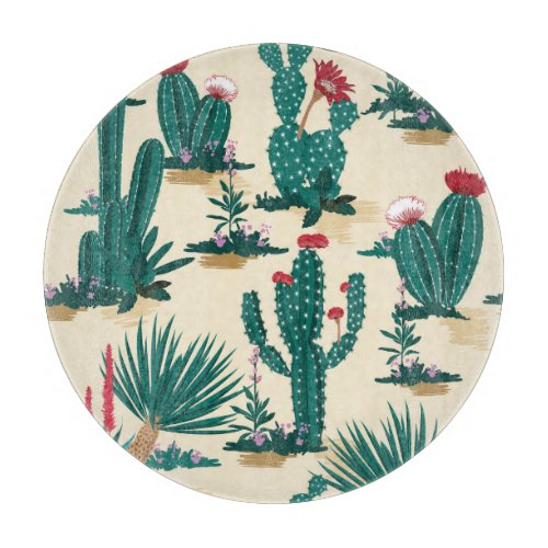 Summer Cactus Blooming Desert Print Cutting Board