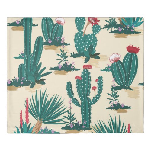 Summer Cactus Blooming Desert Print Duvet Cover