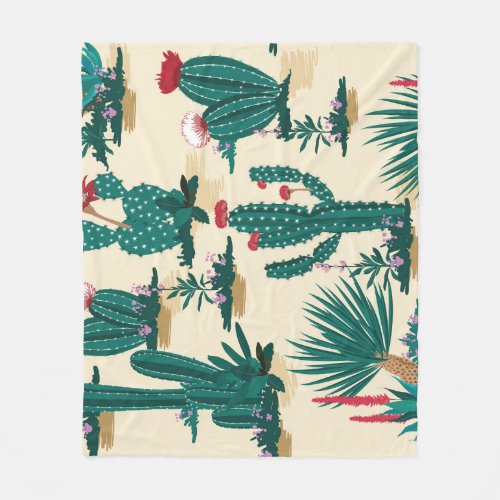 Summer Cactus Blooming Desert Print Fleece Blanket
