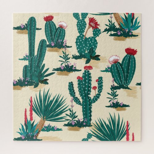 Summer Cactus Blooming Desert Print Jigsaw Puzzle