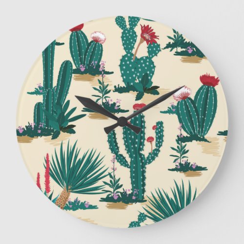 Summer Cactus Blooming Desert Print Large Clock